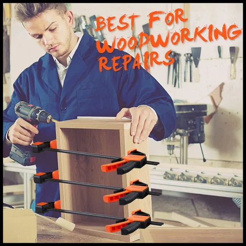 Miniatura 8 de HORUSDY Paquete de 6 abrazaderas de madera para carpintería, abrazaderas de barra de 12 y 6 pulgadas, juegos de abrazaderas de trabajo de madera