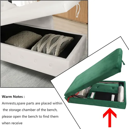 Miniatura 4 de Setawix Tumbona de terciopelo para interiores con almacenamiento para sala de estar, dormitorio, oficina, banco otomano con brazo enrollado, banco