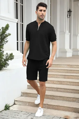 Miniatura 107 de FZNHQL Conjunto deportivo de moda para hombre, 2 piezas, casual, atlético, para correr, manga corta/larga, conjunto para hombre