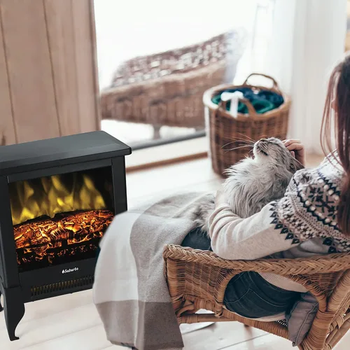 Miniatura 7 de TURBRO Suburbs TS17 - Estufa eléctrica compacta para chimenea, calentador independiente de 18 pulgadas con llama realista, certificado CSA, Negro