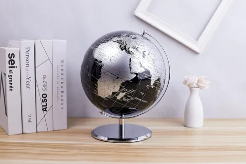 Miniatura 4 de ANNOVA Globo metálico negro – Decoración de escritorio educativa/geográfica/moderna – Arco y base de acero inoxidable/mundo de la Tierra – negro