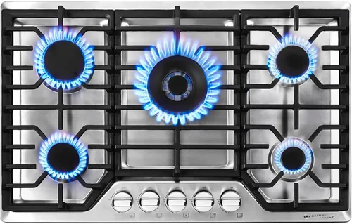 AMZCHEF Placa de cocina de gas de 30 pulgadas con 5 quemadores SABAF fabricados en Italia. Máx. 48300 BTU/hr Estufa de gas incorporada de acero