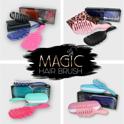 Miniatura 8 de Magic Hair Brush Azul Cepillo desenredante profesional flexible ventilado - Estuche de viaje azul, soplado y uso en húmedo/seco