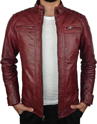 Chaqueta de motociclista de piel auténtica para hombre, color negro y marrón, chaqueta de motociclista acolchada para hombre