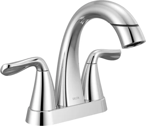 Miniatura 15 de Delta Arvo Centerset Grifo de baño, grifo de baño de 2 manijas negro mate, grifo de lavabo de baño Delta, grifo de baño negro de 3 agujeros, grifo