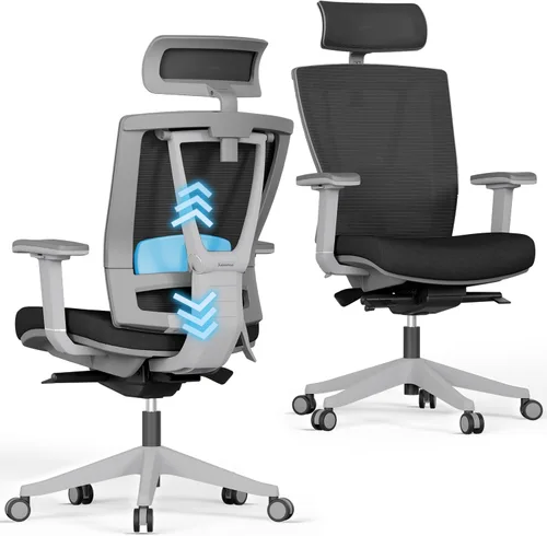 Autonomous ErgoChair Pro - Silla ergonómica de oficina con espuma en blanco y negro, soporte lumbar ajustable, giratorio rodante, sillas de