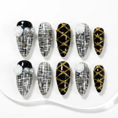 Miniatura 10 de Sun&Beam Nails Uñas a presión hechas a mano medianas con diseño de concha rosa metálica con acabado brillante, 10 piezas para uso diario y ocasiones