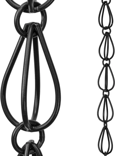Monarch Rain Chains Cadenas de lluvia negras de lágrima de aluminio para canaletas – Cadena de lluvia decorativa negra de 8.5 pies, cadena de