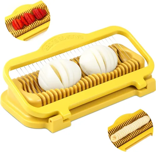 Miniatura 8 de Cortador de huevos grande para huevos duros Cortador de plátano, alambres de aluminio y acero inoxidable Cortador de fresas multiusos resistente
