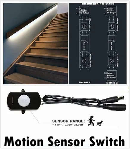Miniatura 2 de Sensky Kit de Iluminación de Tira LED con Sensor de Movimiento Bajo Gabinete, Tira de Luz LED con Sensor de Movimiento, Adaptador de Corriente