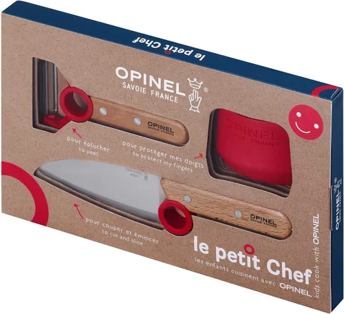 Miniatura 2 de Opinel Le Petit Chef - Juego completo de cocina de 3 piezas, cuchillo de chef con punta redondeada, protector de dedos, pelador, para niños y Rojo