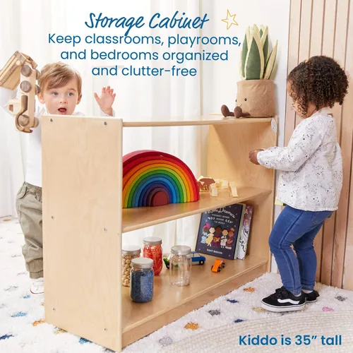 Miniatura 4 de ECR4Kids Gabinete de almacenamiento móvil de isla con 2 estantes, Muebles para aulas, Lavado gris