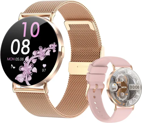 Miniatura 8 de Relojes inteligentes para mujer, pulseras pequeñas, correa de silicona rosa de 1.614 in, reloj inteligente con llamada Bluetooth, pantalla AMOLED