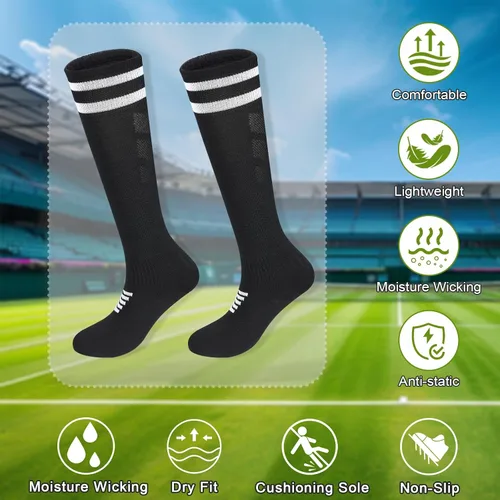 Miniatura 6 de 6 pares de calcetines elásticos de fútbol para niños, calcetines de tubo alto hasta la rodilla, coloridos calcetines de fútbol atlético para niños