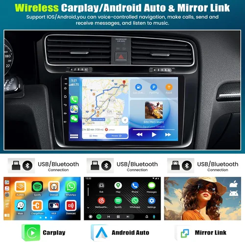 Miniatura 2 de [8-Core 4+64GB] Android 13 Doble DIN Radio de coche estéreo con Carplay inalámbrico y Android Auto, radio de coche de 9 pulgadas, soporte de espejo