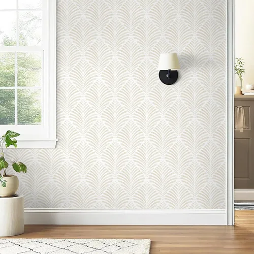 Miniatura 8 de Safiyya Papel tapiz autoadhesivo para despegar y pegar, papel de contacto bohemio, color beige, neutro, moderno, geométrico, autoadhesivo