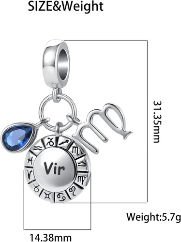 Miniatura 5 de QeenseKc 12 cuentas de cumpleaños con signo del zodíaco para pulsera Pandora