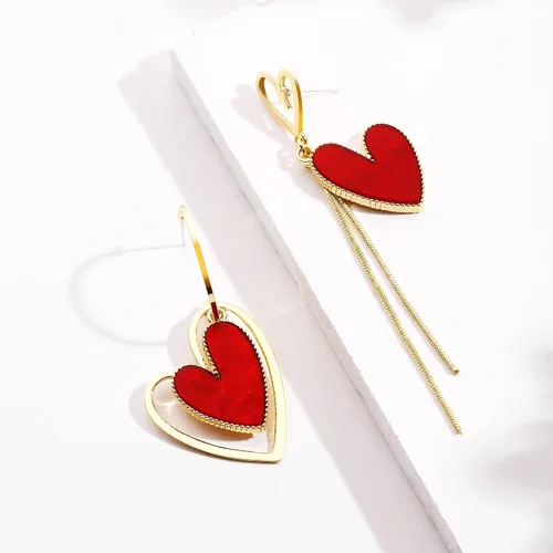 Miniatura 2 de Aretes asimétricos de corazón para niñas, aretes colgantes de corazón para mujer, día de San Valentín, día de la madre, cumpleaños, regalo de Navidad
