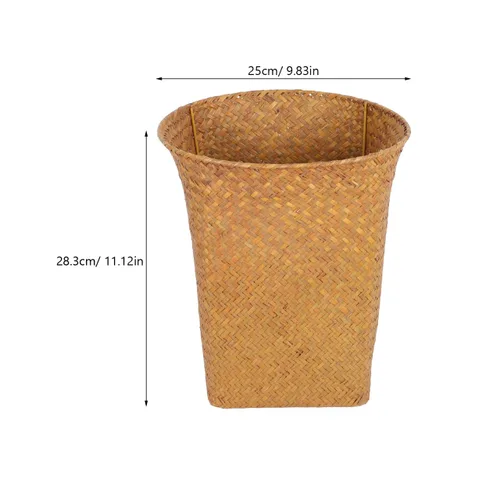 Miniatura 5 de Alipis Cesta decorativa de almacenamiento tejida con paja de 11.14 pulgadas, organizador multiusos de papel usado para baño, dormitorio, cocina