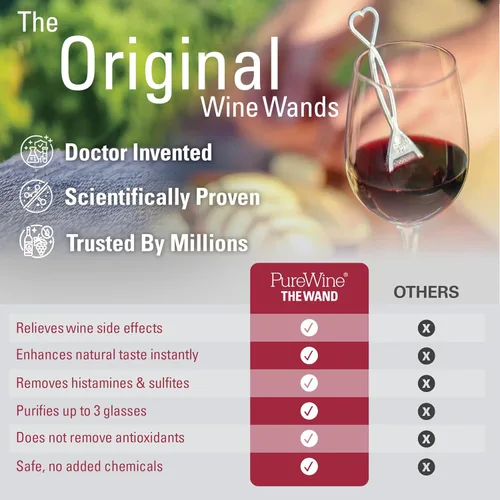 Miniatura 5 de PureWine The Wand Purificador de Vino - Filtros de vino tinto y blanco para histaminas y sulfitos, varitas eliminadoras de sulfitos, ayuda