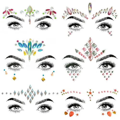 Miniatura 11 de Adhesivos de gemas para la cara de sirena con purpurina, diamantes de imitación para festival, joyas, cristales para la cara, ojos y cuerpo, 6