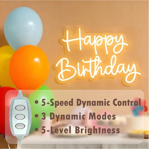 Miniatura 2 de Letrero de neón de feliz cumpleaños, letrero de luz LED de 16 x 11.5 pulgadas con 4 modos de iluminación y 5 niveles de brillo, alimentado por