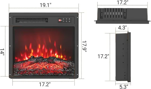 Miniatura 9 de Tangkula Calentador eléctrico de chimenea de 18 pulgadas, inserto de chimenea empotrado con llama regulable de 7 colores, calefacción de 750 W/1500