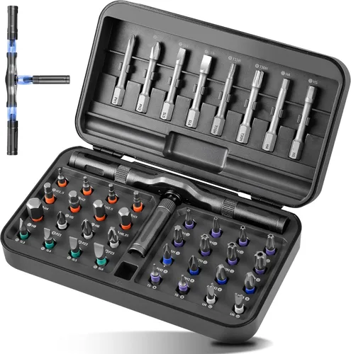 Juego de destornilladores magnéticos 42 en 1 con mango de trinquete | Kit de herramientas de reparación profesional para electrónica, muebles,
