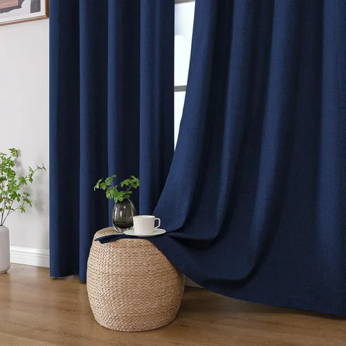 Miniatura 9 de CUCRAF Juego de 2 paneles de cortinas 100% opacas de 54 pulgadas de largo, cortinas texturizadas de lino para oscurecer la habitación, con ojales