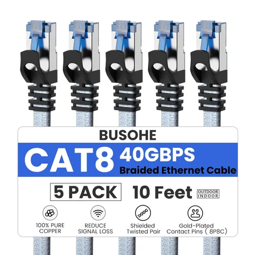 Miniatura 15 de BUSOHE Cable Ethernet Cat 8 de 50 pies, cable para conexión de red LAN, 26AWG de nailon trenzado de alta velocidad, cable plano aislado de 40 Gbps