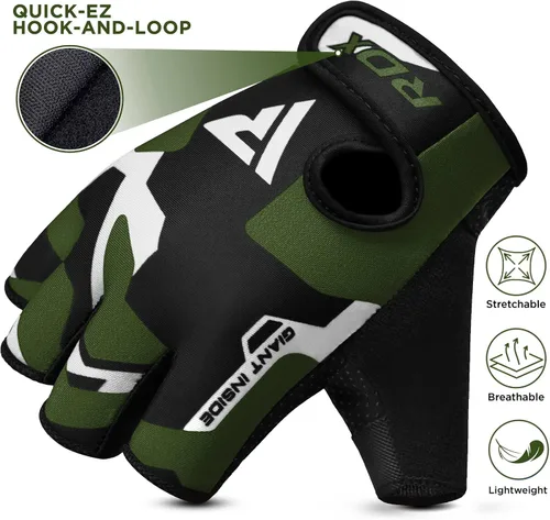 Miniatura 4 de RDX Guantes de levantamiento de pesas para gimnasio, entrenamiento de fitness, palma acolchada antideslizante, equipo de entrenamiento de fuerza