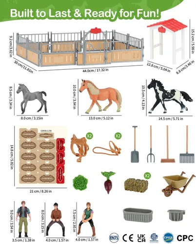 Miniatura 6 de Set de Juguetes de Caballería, Regalos de Caballos para Niñas y Niños con 3 Caballos y 2 Jinetes, Set de Juguetes de Caballos y Animales de Granja