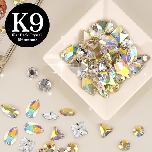 Miniatura 4 de 48 piezas de diamantes de imitación para coser, diamantes de imitación de cristal de formas mixtas con parte trasera plana, para coser en gemas