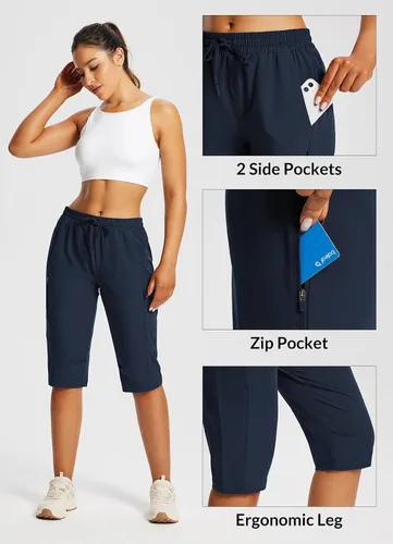 Miniatura 3 de BALEAF Pantalones cortos de 15 pulgadas de largo para mujer, pantalones cortos capri por debajo de la rodilla, ligeros, de secado rápido, cintura