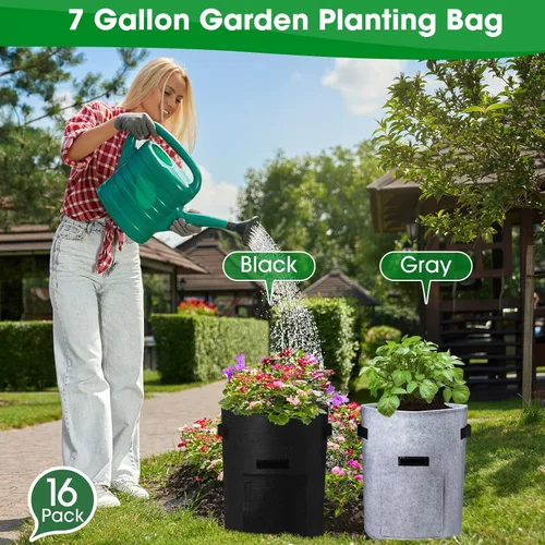 Miniatura 6 de Paquete de 16 bolsas de cultivo de patatas para jardín, bolsas de cultivo de patatas de jardín con solapa, bolsas de cultivo de verduras