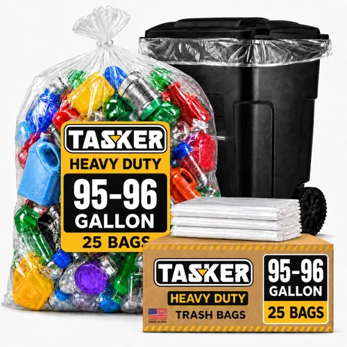 Miniatura 5 de Tasker Bolsas de basura transparentes de 95 a 100 galones resistentes 25 bolsas Bolsas de basura extragrandes de 96 galones para latas de basura