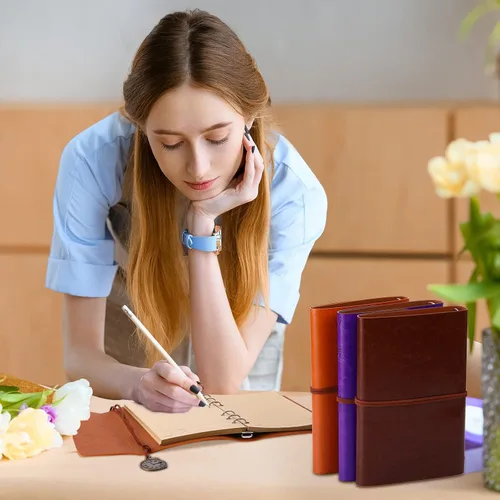 Miniatura 6 de Glenmal Paquete de 10 cuadernos de piel sintética recargables, diario de escritura de viaje, diario vintage, regalo de Navidad para mujeres