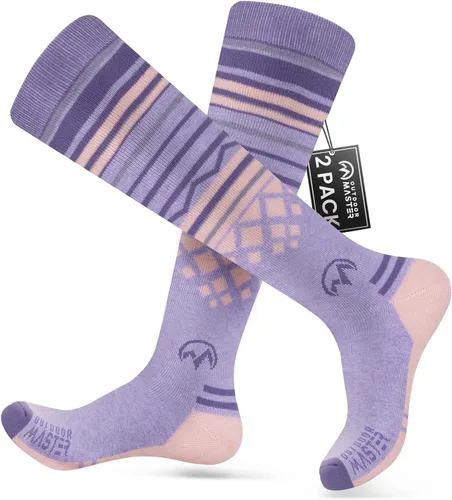 2 paquetes de calcetines de esquí de lana de merino, sobre la pantorrilla (OTC) antideslizantes para hombres y mujeres