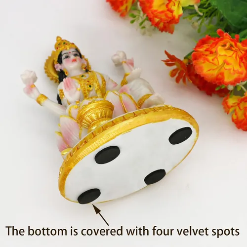Miniatura 7 de alikiki Figura de meditación de la diosa india Lakshmi, 5.7 pulgadas de alto, aspecto de mármol, Murti Laxmi ídolo, estatua para el hogar, oficina