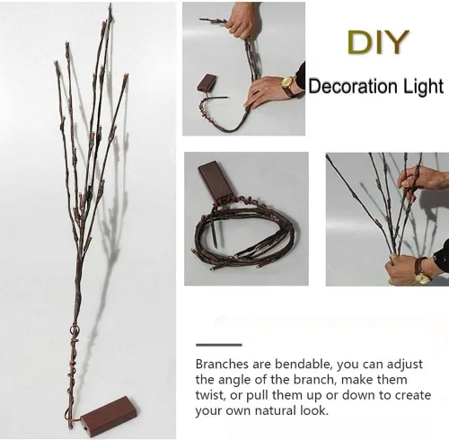 Miniatura 4 de DK177 Juego de 2 luces led para ramas con batería, rama iluminada para llenar jarrones, árbol de sauce artificial, ramita pequeña de color plateado