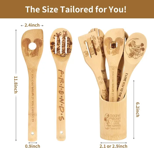 Miniatura 3 de Cuchara de madera para cocinar, cucharas de madera de dibujos animados, juego de utensilios de bambú para decoración de cocina, regalo