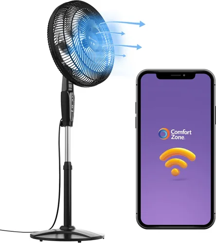 Comfort Zone - Ventilador oscilante inteligente WiFi, 18 pulgadas, 3 velocidades, montaje en pared, control de voz, temporizador de función Negro