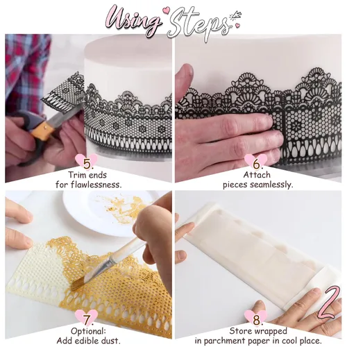 Miniatura 7 de Juego de 10 piezas de encaje comestible grande prefabricado listo para usar, flor de cerezo, negro, 14 pulgadas