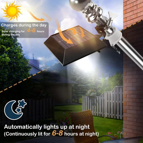 Miniatura 5 de Luz Solar para Asta de Bandera, Luz Blanca Brillante 6000K para Asta de Bandera Actualización Solar para Asta de Bandera de 5 pies 6 pies, Luces