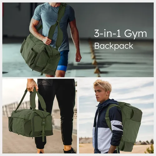 Miniatura 2 de Bolsa de gimnasio para hombre con compartimento para zapatos y bolsillo húmedo, bolsa de lona convertible y mochila de gimnasio, bolsas deportivas