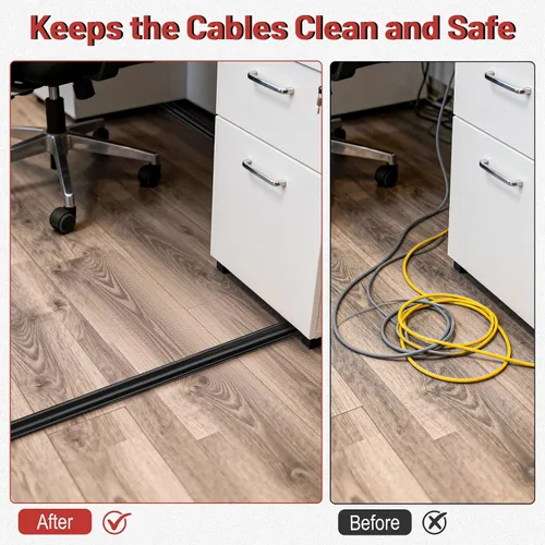 Miniatura 8 de Tendak Cubierta de cable de suelo de 16.4 pies, cubierta de cable suave de PVC para ocultar cables de extensión y evitar tropiezos, protector