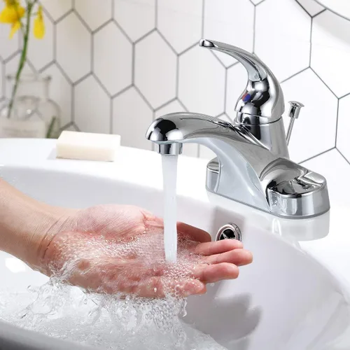 Miniatura 4 de WOWOW Grifo de Baño con 1 Manija de Arco Bajo de una Sola Manija de 4 Pulgadas Centerset Grifo de Lavabo de Baño con Conjunto de Drenaje con Varilla