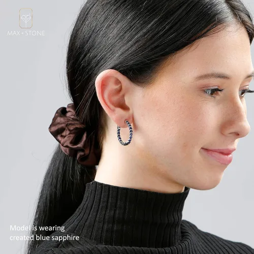 Miniatura 6 de MAX + STONE - Aretes de aro con piedras preciosas para mujer en plata de ley 925 de 1 pulgada de diámetro y piedra natal de 0.118in con poste
