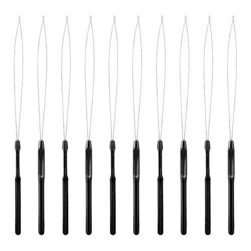 WLLHYF 10 piezas de extensión de cabello, enhebrador de aguja, gancho de tracción, herramientas de extensión de cabello, micro anillos, nano