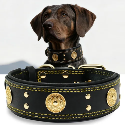 Miniatura 12 de Collar de cuero para perro, 2 pulgadas de ancho, collares de cuero genuino resistente, hecho a mano, suave y lujoso, la mejor opción llamativa